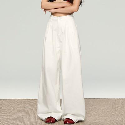 White Wide-leg Jeans Women's Summer 2025 New Small High-waisted and Thin Loose-fitting Casual Straight-leg Pants