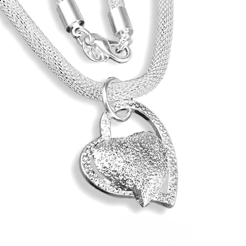 Sterling Silver Gorgeous Charm  Charm Heart Wedding Lady Love Necklace Noble Luxury 18 Inches Silver Jewelry