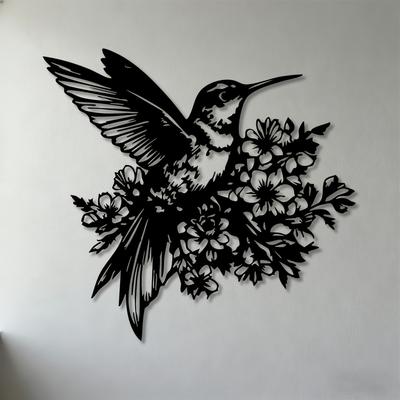 Schmiedeeisen 2D Flache Wandkunst Kolibri Blume Dekor 1 Stück für Wohnzimmer Schlafzimmer Büro Garten