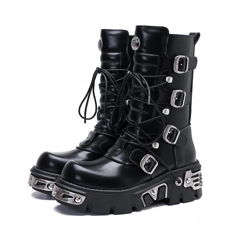 Fashion Retro Rock Shoes Boots For New Dark Punk Leather Shoes Metal Niche Motorcycle Platform Shoes For Women