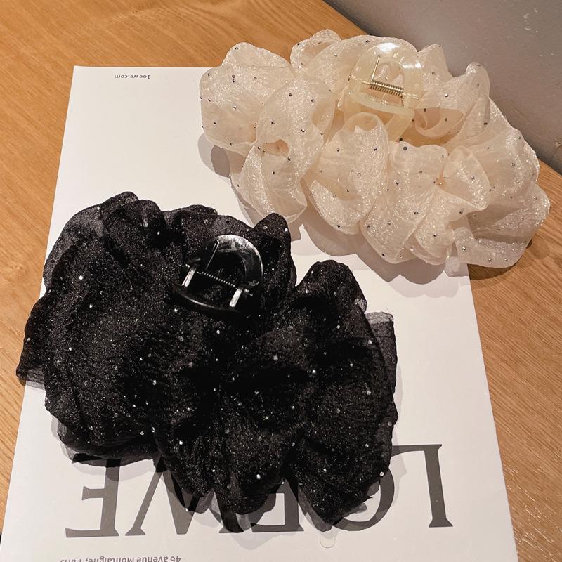 Double-Sided Large Bow Hair Clip for Women - Mesh Shark Clip with Floral Design