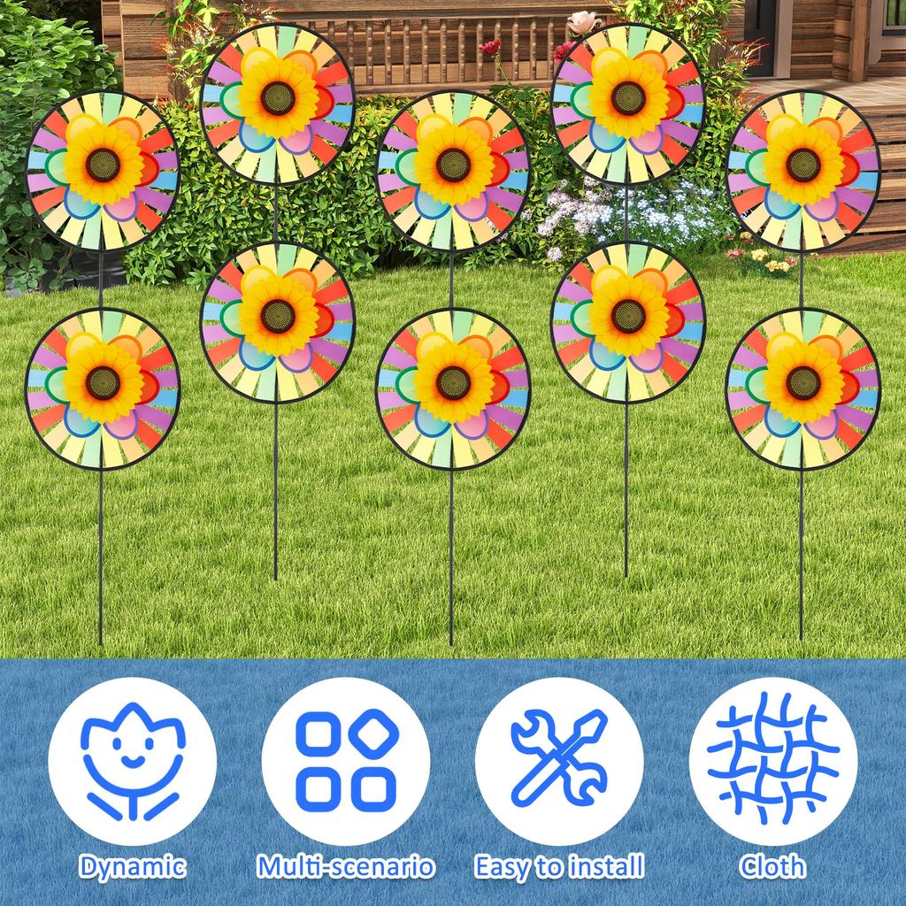 10Pcs Garden Windmill Unique Colorful Lawn Pinwheel Multifunctional Beautiful Outdoor Wind Spinner Stake Garden Yard Lawn Decor