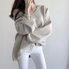 Women's V-Neck Loose-Fit Knit Sweater, Solid Color, Autumn/Winter 2026 Collection, Medium-Length Pullover