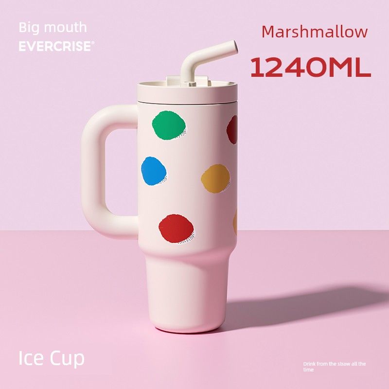 Evercrise Large-Capacity Thermos Cup for Girls, High-Looking Straw Water Cup, New Portable Ice Cup Marshmallow