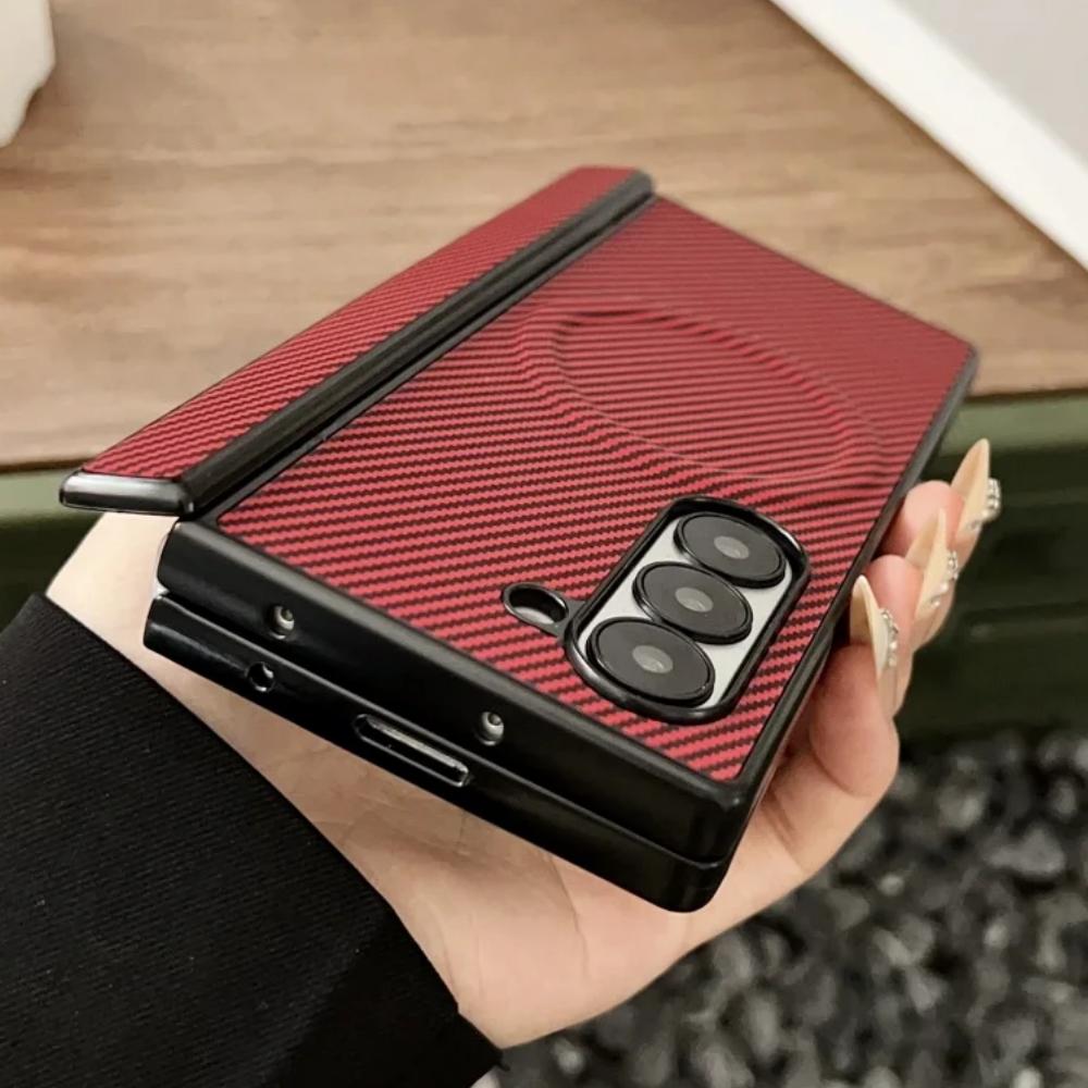 Luxury Carbon Fiber Magnetic Hinge Phone Case For Samsung ZFold 8 7 6 5 4 Z Fold8Ultra for Magsafe Soft Silicone Bumper Cover