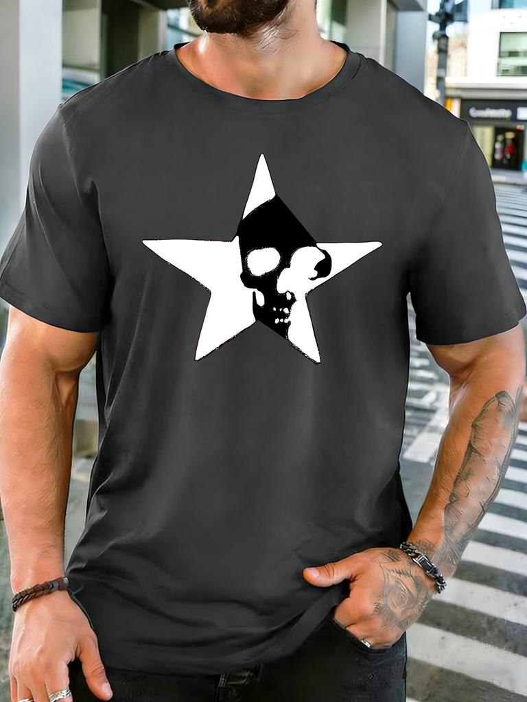 Unisex Rundhals-T-Shirt Stern Schädel Skelett Grafikdruck Kurzarm Oberteil Sommer Locker Weich Atmungsaktiv Lässig Basic Tägliches Outfit