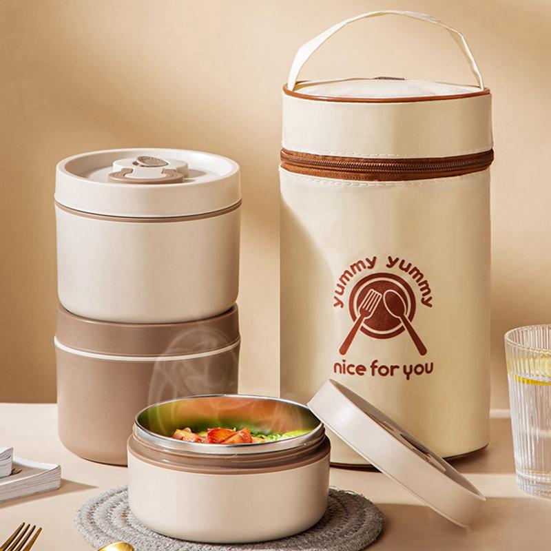 Bento Lunch Box Set, Portable Keep Warm Lunch Container With Insulated Bag, Stainless Steel Thermal Food Container