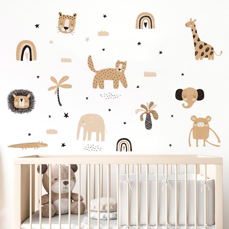 3Pcs Cartoon Boho Animals Wall Sticker Nursery Wall Stickers Children's Room Wall Decals Kids Room Decor Living Room Decoration