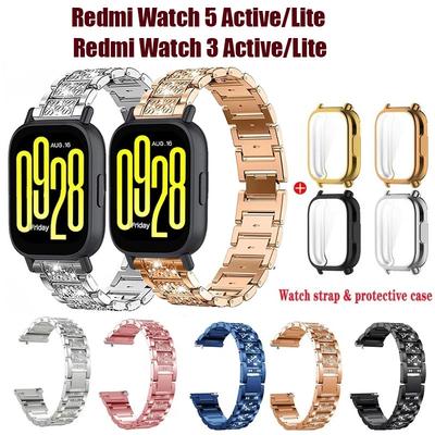 Diamentowy Pasek i Etui do Redmi Watch 5 Active Redmi Watch 3 Active/3 Lite Pasek do Zegarka ze Stali Nierdzewnej