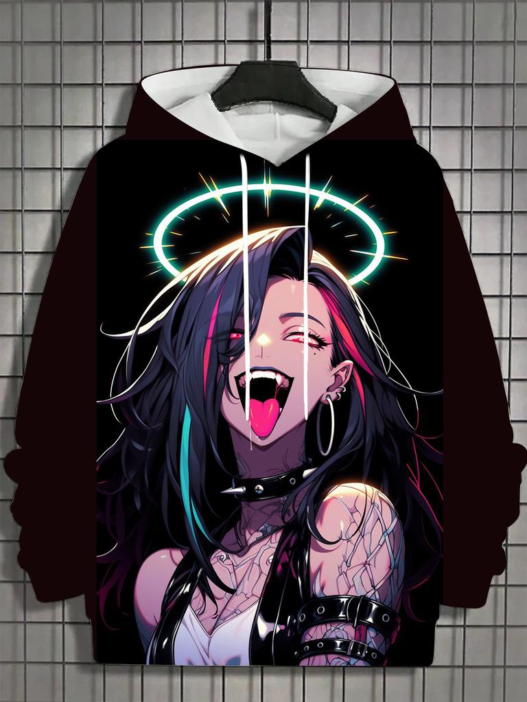 Vintage Herren Hoodie 3D-Druck Nymphet Tops Cartoon Mädchen Grafik Langarm Hoodie Mode Herren Oberteil Übergroße Streetwear T-Shirts