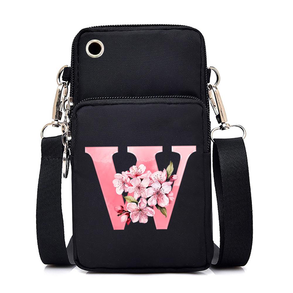 2024 Mobile Phone Bag Women's Messenger Bag New Alphabet Letter Printing Black Shoulder Bag Change Bag