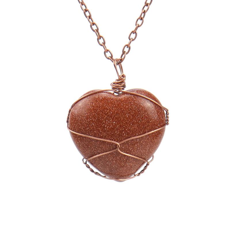 Hand-Wound Woven Tiger Stone Heart-Shaped Love Rough Stone Natural Crystal Stone Necklace N549