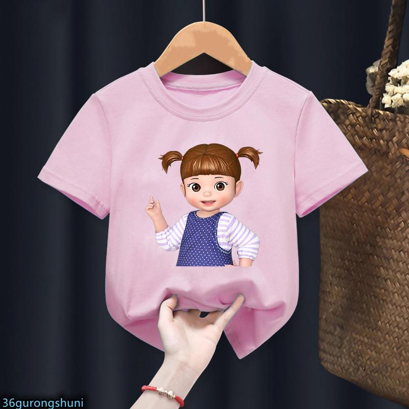 New Hot-Selling Children's T-Shirt Cute Cartoon Print for Girls Pink Girls' Clothing