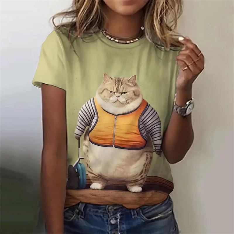 Women's T-shirt Anime Cat Pattern Summer Daily Short sleeved T-shirt