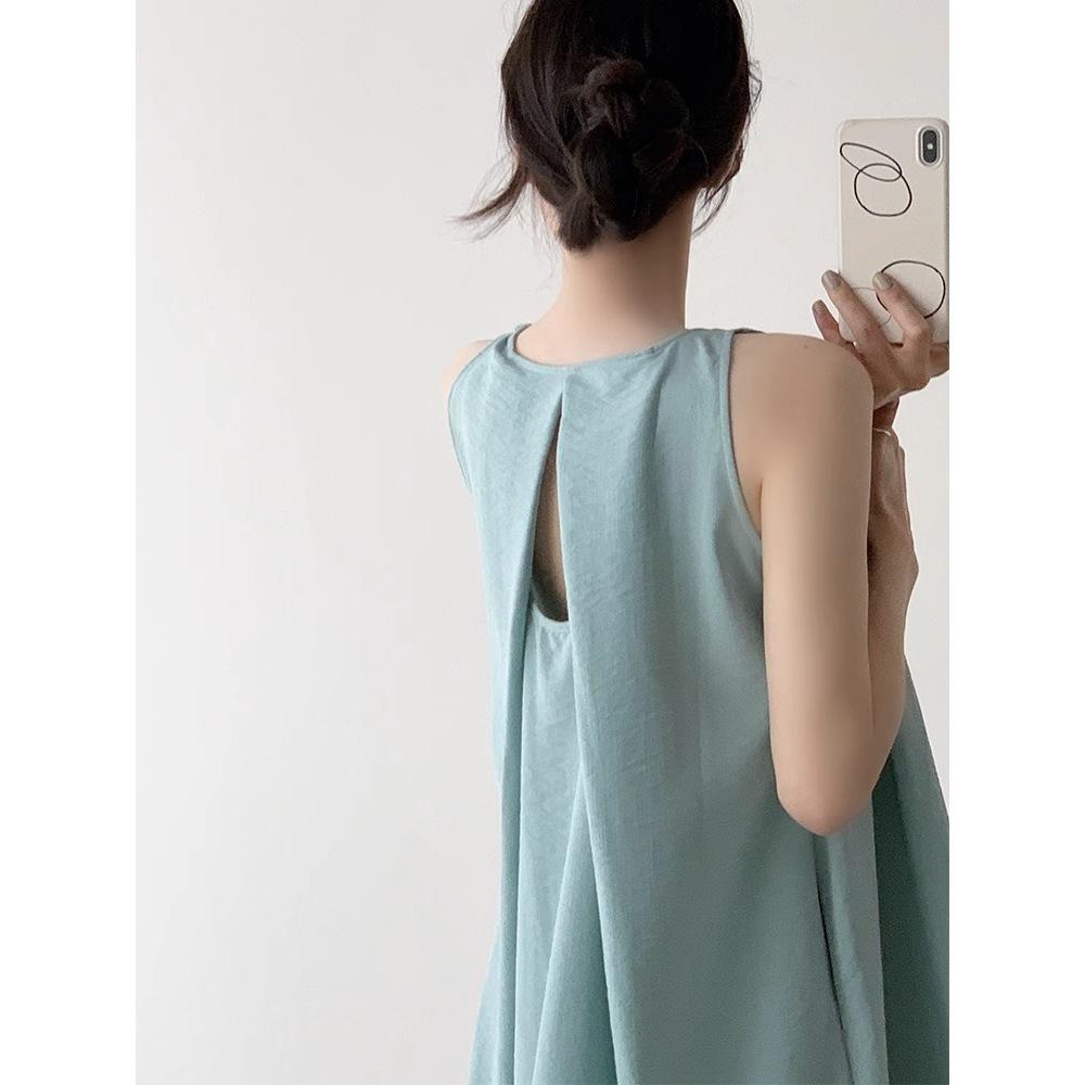 Halter vacation suspender sleeveless vest dress women s summer design sense niche loose white beach dress S