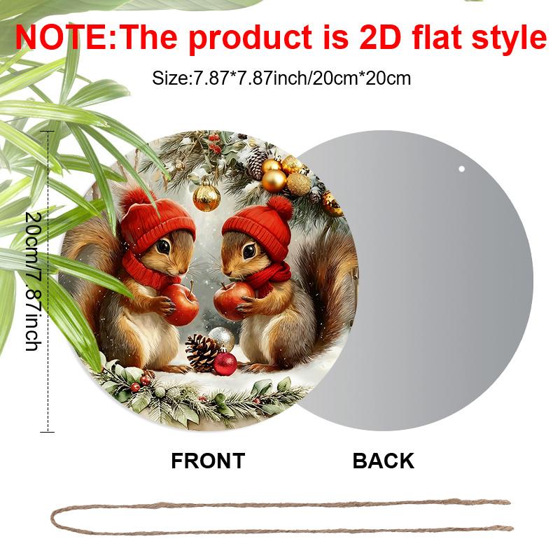 2D Flat Warm Winter Aluminium Christmas Sign with Adorable Squirrel Pattern - Navidad Figurine Ornaments - Ideal for Front Door, Wall, Porch, Fence