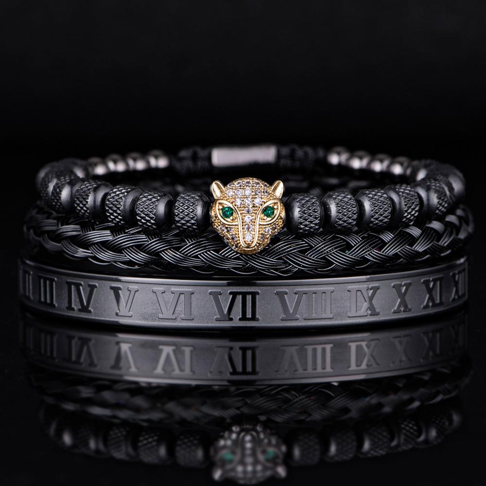 2026 Leopard Head Bracelet Set Reticulated Pineapple Bead Roman Bracelet Set Woven Bracelet