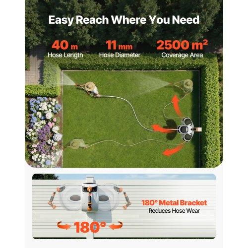 VEVOR Retractable Garden Hose Reel, 1/2" x 131.23 ft Wall Mounted Hose Reel, Heavy Duty Garden Hose Reel with 9 Patterns Nozzle, Any Length Lock