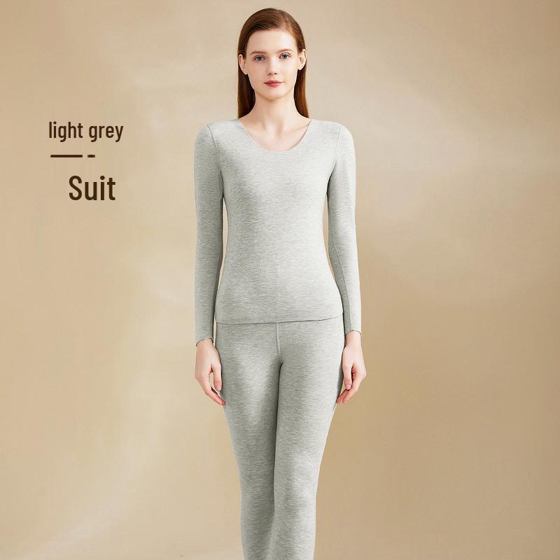 Women's Fleece-Lined Cashmere Silk Thermal Underwear Set - Seamless Round Neck, Antibacterial German Velvet Autumn Pants