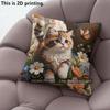 Cute Calico Cat Floral Garden Throw Pillow Covers Pattern Cushion Cover Suitable For Sofa Bedroom Car Pillow Cover