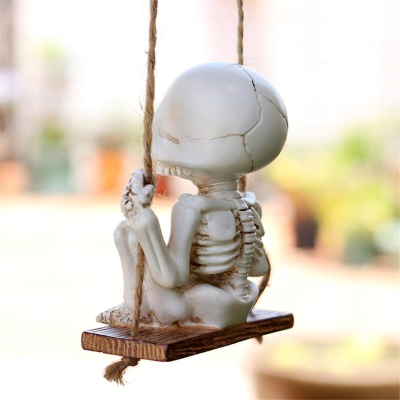 Halloween Hanging Decoration Skeleton Kitten Figure Resin Swing Ornament For Door Window Halloween Party Centerpieces