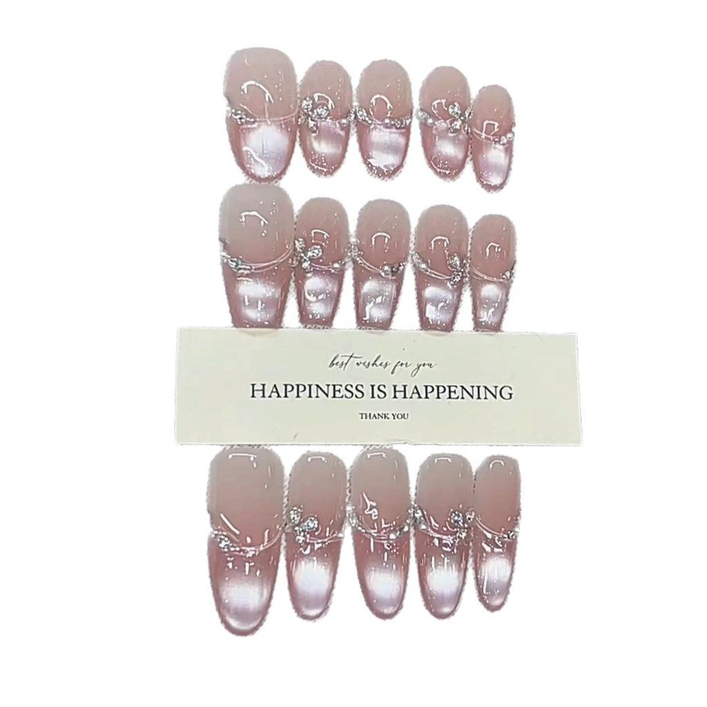 Hand-wearing Argentina Summer New Starry Zircon French Light Chasing Cat Eye Nail Art Patch