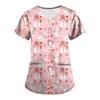 Plus SizePrinted Scrub Working Uniform Tops For Women's Cross V-Neck Print Short Sleeve Fun T-Shirts Workwear Tee With Pockets