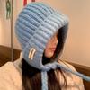 Blue Balaclava Hat Women's Autumn and Winter Warm Ear Protection Knitted Wool Hat Showing a Small Face and Cold-proof Bag Head Hat