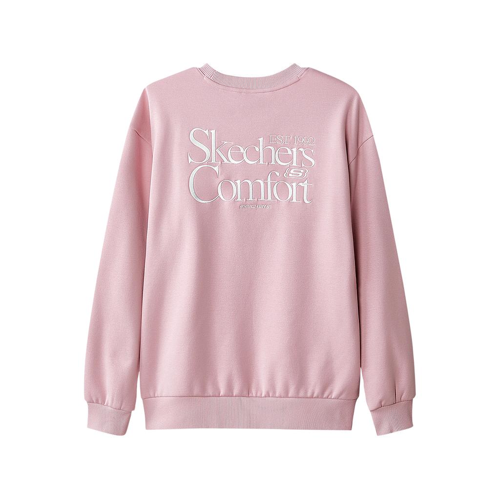 Skechers Fleece Lined Simple College Knit Embroidered Pullover Sweatshirt Unisex Sweatshirt Lavender L324U106-04QT