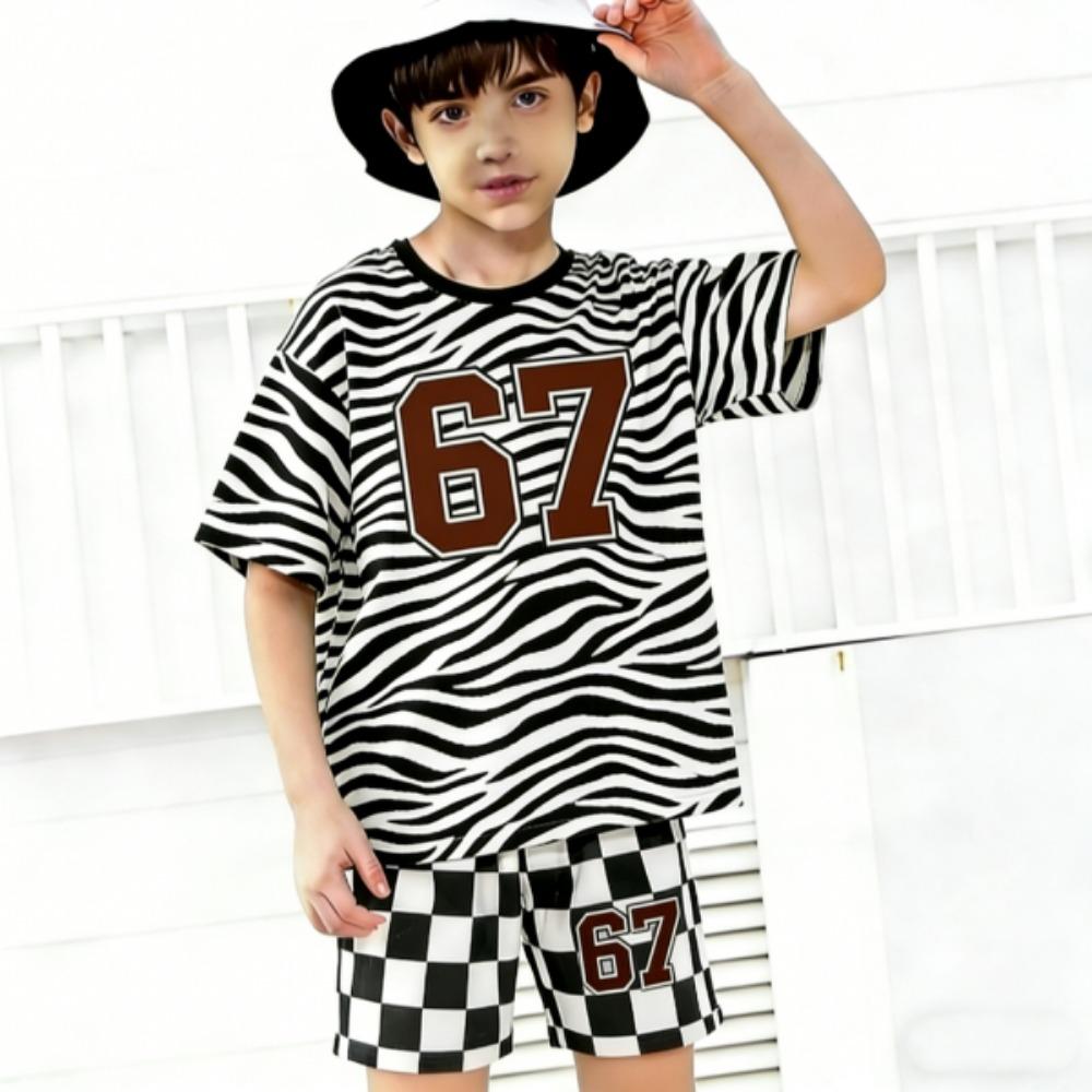 Zebra Colored Multicolored 67 Printed Kids T-shirt and Shorts 2 Piece Set Summer Casual Outfit for Boys and Girls Kids Clothing