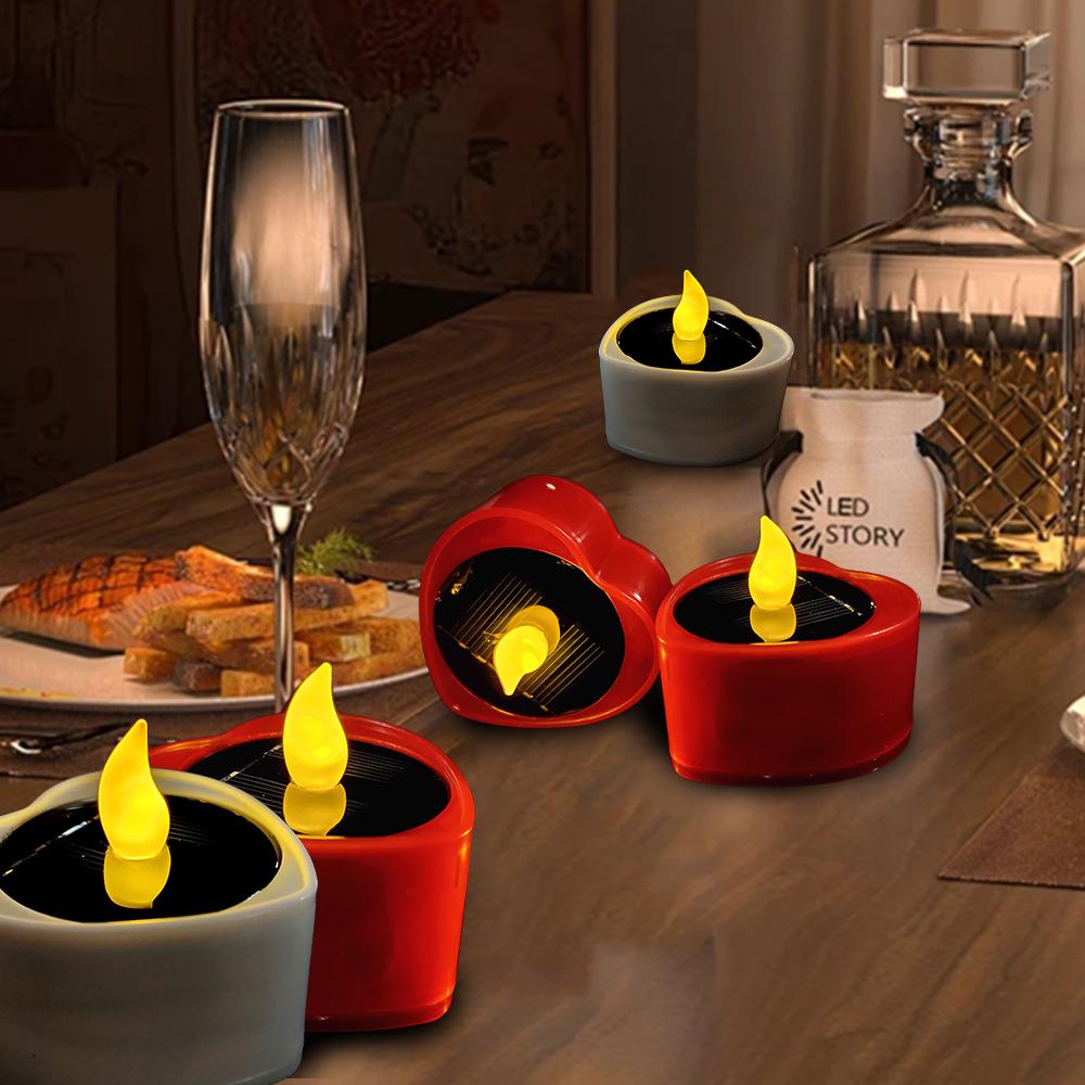 Romantic Solar LED Candle Light Heart Shape Simulation Waterproof Candle Decorative Lamp Flameless Candle for Party Garden Decor