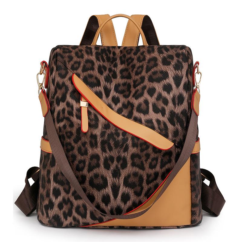 Damen Rucksack aus weichem Leder mit Diebstahlschutz, Mehrzweck-Schultertasche mit Leopardenmuster
