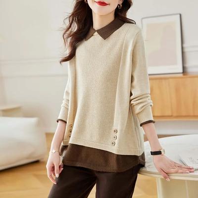 Lapel Fake Two-piece Knitted Bottoming Shirt Women's Autumn and Winter Loose and Thick To Keep Warm