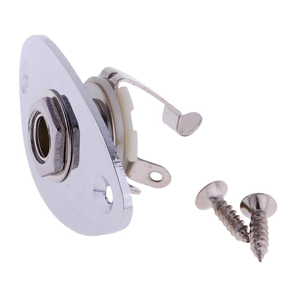 1Pcs Metal Guitar Output Input Oval Plate with Jack Socket Plug for Electric Bass Accs