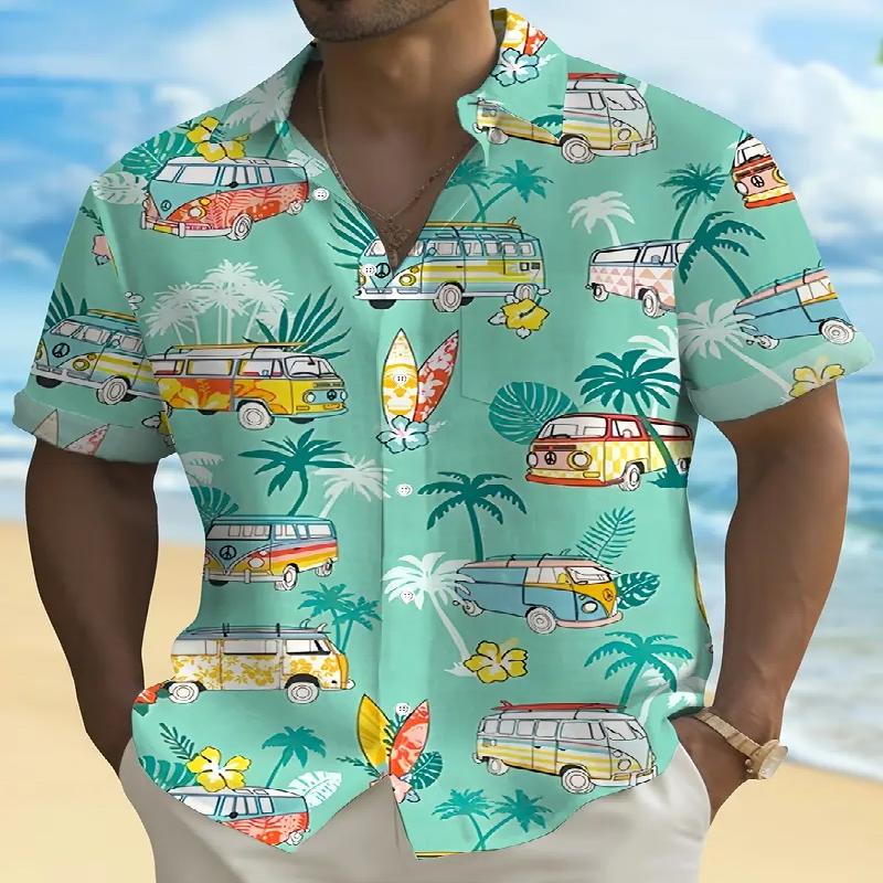 

Men s Tropical Surfing and Palm Tree Pattern Printed Short Sleeved Made of Polyester Perfect for Summer Vacation and Leisure Outings S
