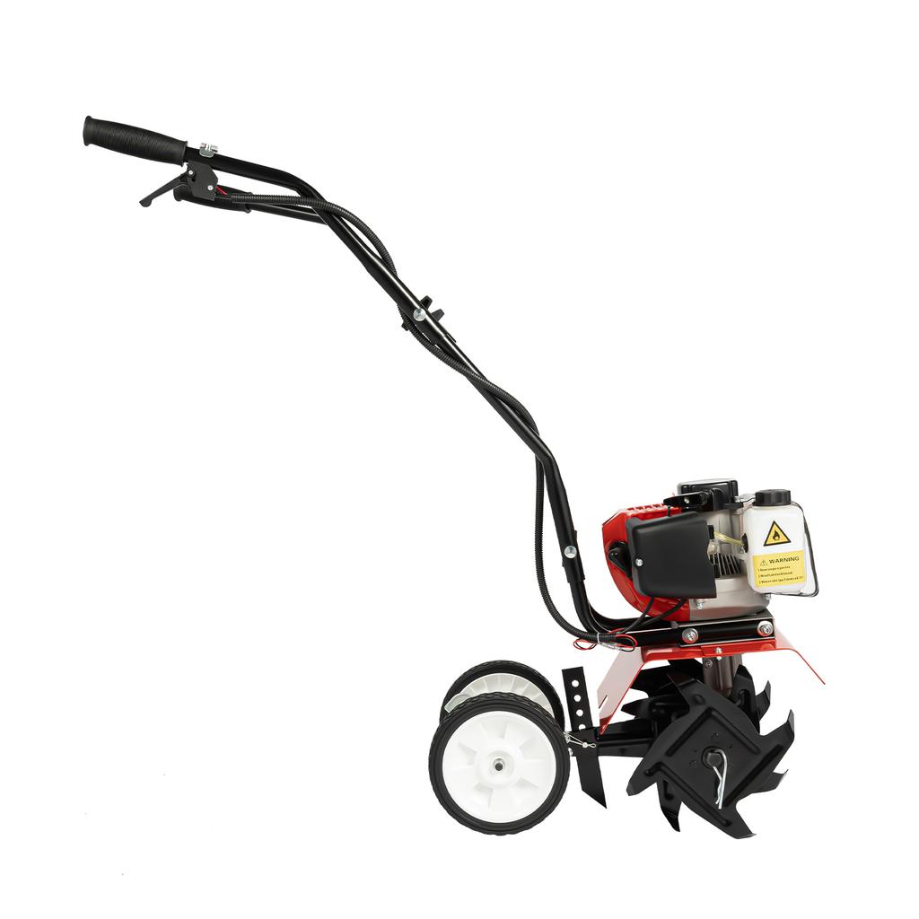 Garden Tiller with Four Manganese Steel Blades,1700W Engine,52CC Displacement,6500-7000rpm,Two Adjustable Wheels,for Greenhouses