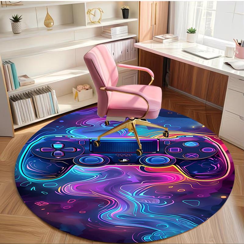 Game on Print Round Rug, Washable Floor Carpet, For Entryway Dorm Laundry Room Office Study, Home Decor Birthday Christmas Gift