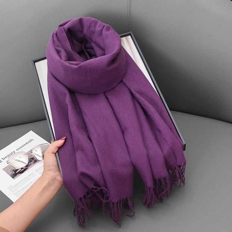Scarf Winter Women'S Cashmere Literary And Artistic Thickening Warm Dual-Purpose Solid Color Fashion Atmosphere Scarf