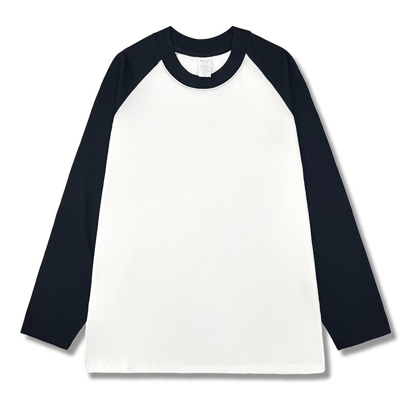 Oversize T-shirt z wkładką na ramię i długim rękawem Damski Wiosna Jesień Amerykański Blok Kolorów Koszulka Bazowa Luźny Dekolt Czysta Bawełna Top