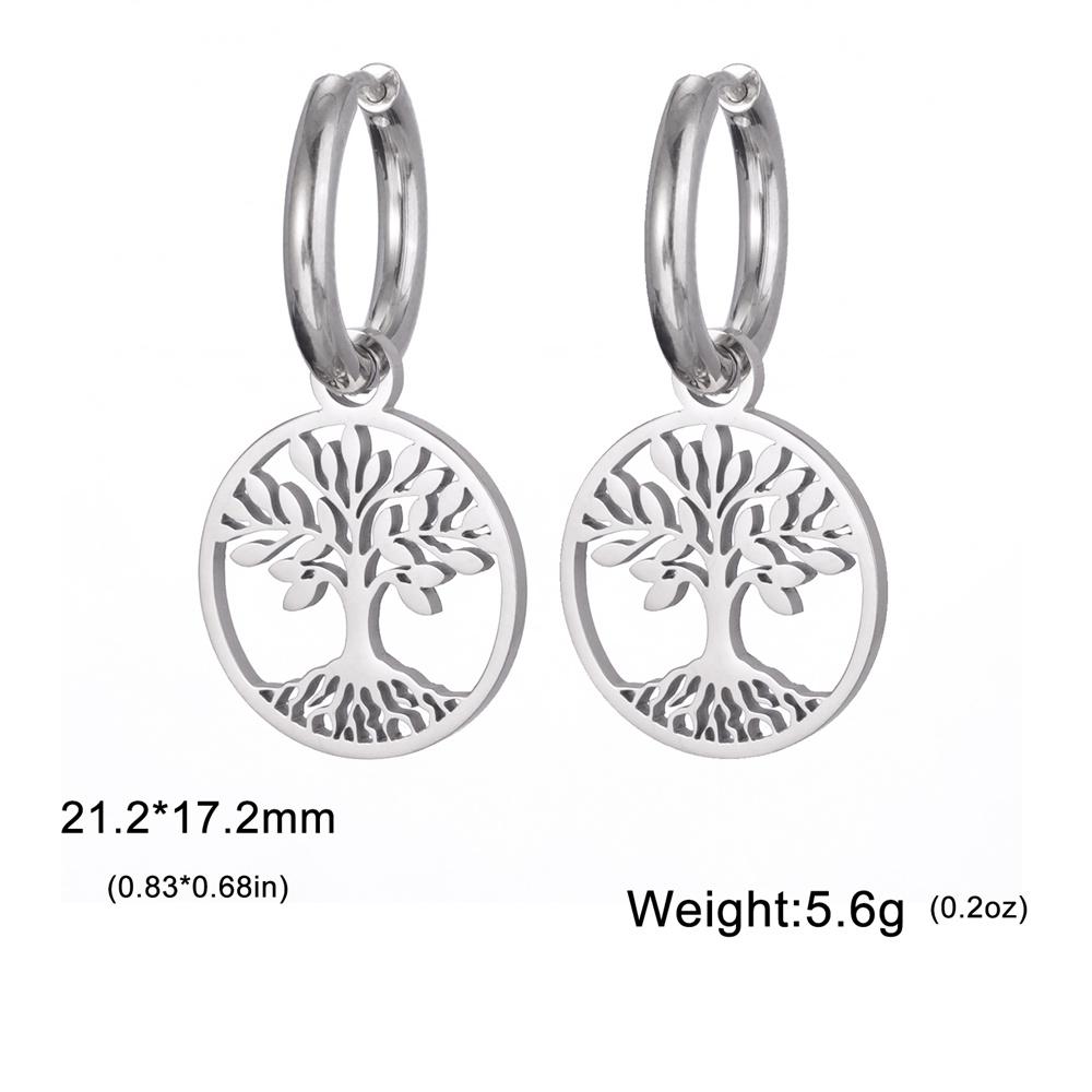 Vintage Life of Tree Pendants Hoop Earrings For Women Female Stainless Steel Earrings Trend Golden Charm Jewelry Pendientes