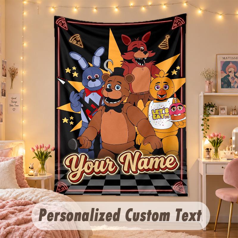 Benutzerdefinierte Personalisierte Wandteppich, Five Nights at Freddy’s Druck Benutzerdefinierter Name Text Wandkunst zum Aufhängen für Schlafzimmer