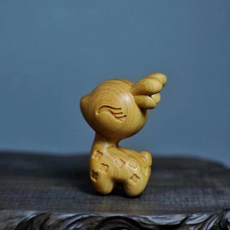 Chinese Zodiac Wood Carving: Radish Rabbit Pendant & Desktop Ornament