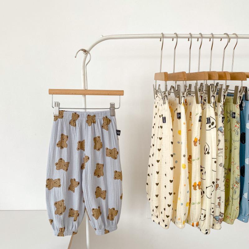 

2024 Детские летние легкие хлопково-льняные брюки от комаров в стиле кэжуал с универсальным дизайном «фонарик» с манжетами 130cm