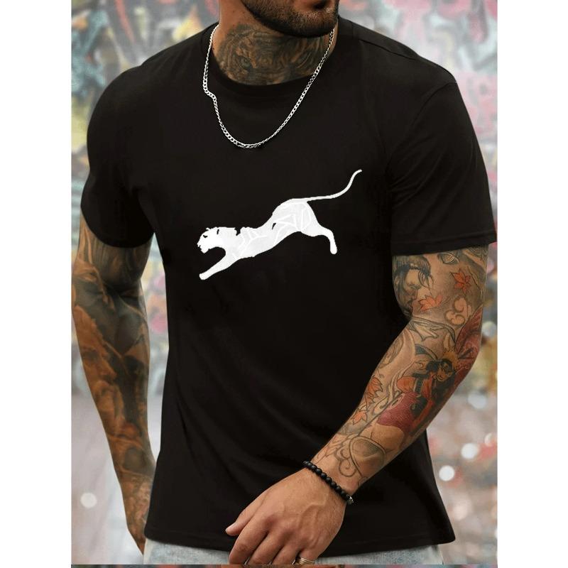

European sizes Men S Fashion Casual Short Sleeve T-Shirt | Trendy Cheetah Print, Crew Neck, Summer Season 4XL чорний