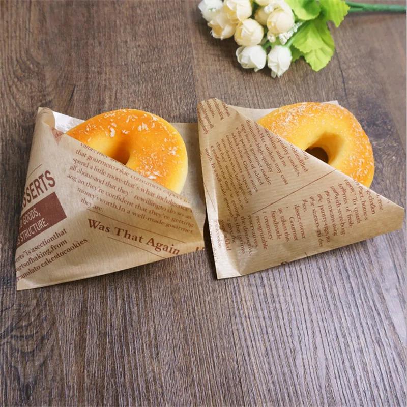 100Pcs Disposable Letter Printed Kraft Paper Sandwich Doughnut Bread Wrapping Baking Oil-Proof Bags