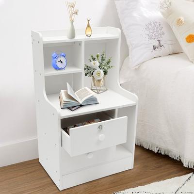 Warm White Lockable Bedside Table with Metal Limit Pins - Double-layer Storage & Organizing Cabinet for Bedrooms, Living Rooms