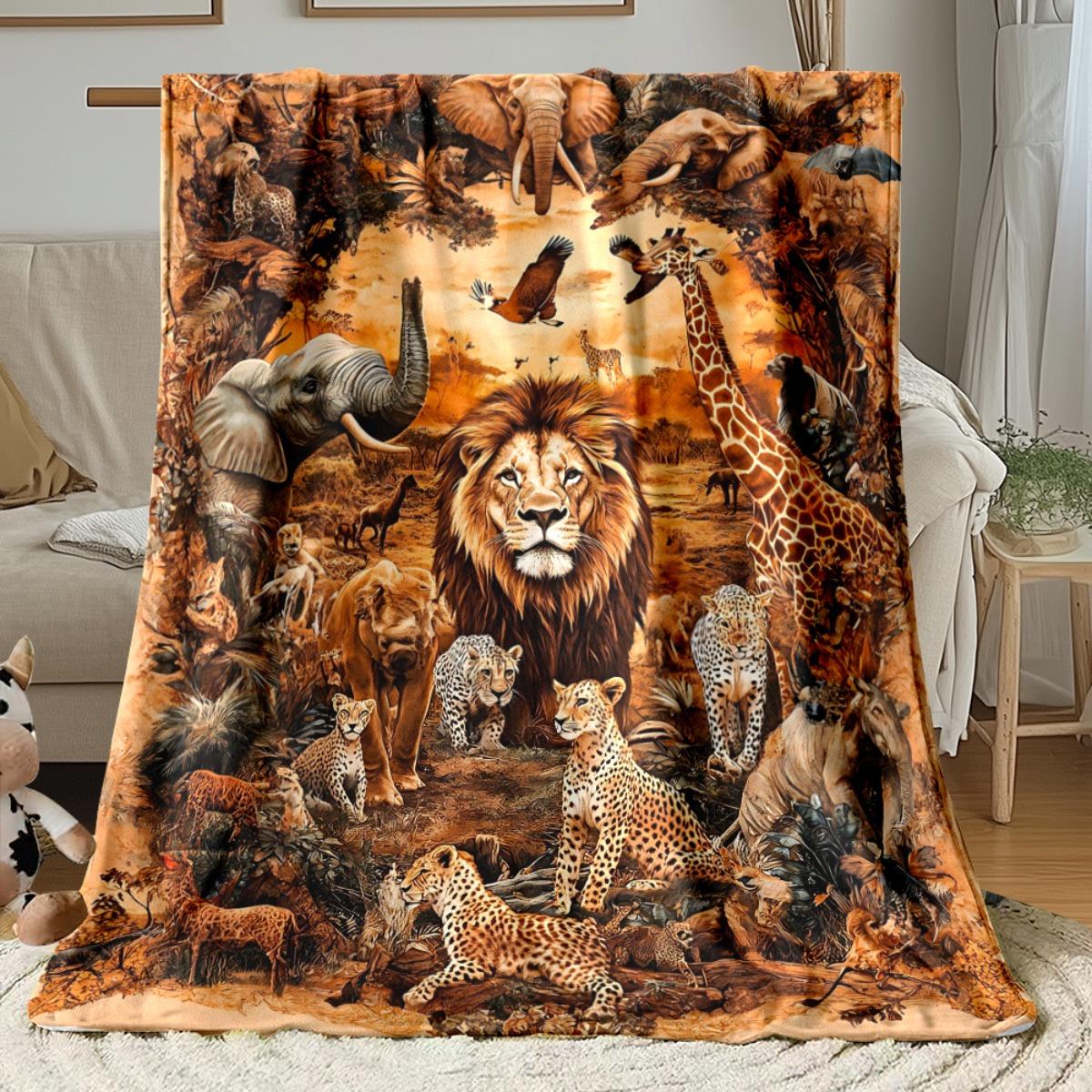 Jmg Household Supplies Unisex Coral African Safari Animals Blanket Lion Elephant Giraffe Fleece Throw Wildlife Nature Scene Soft Warm All Season Decor