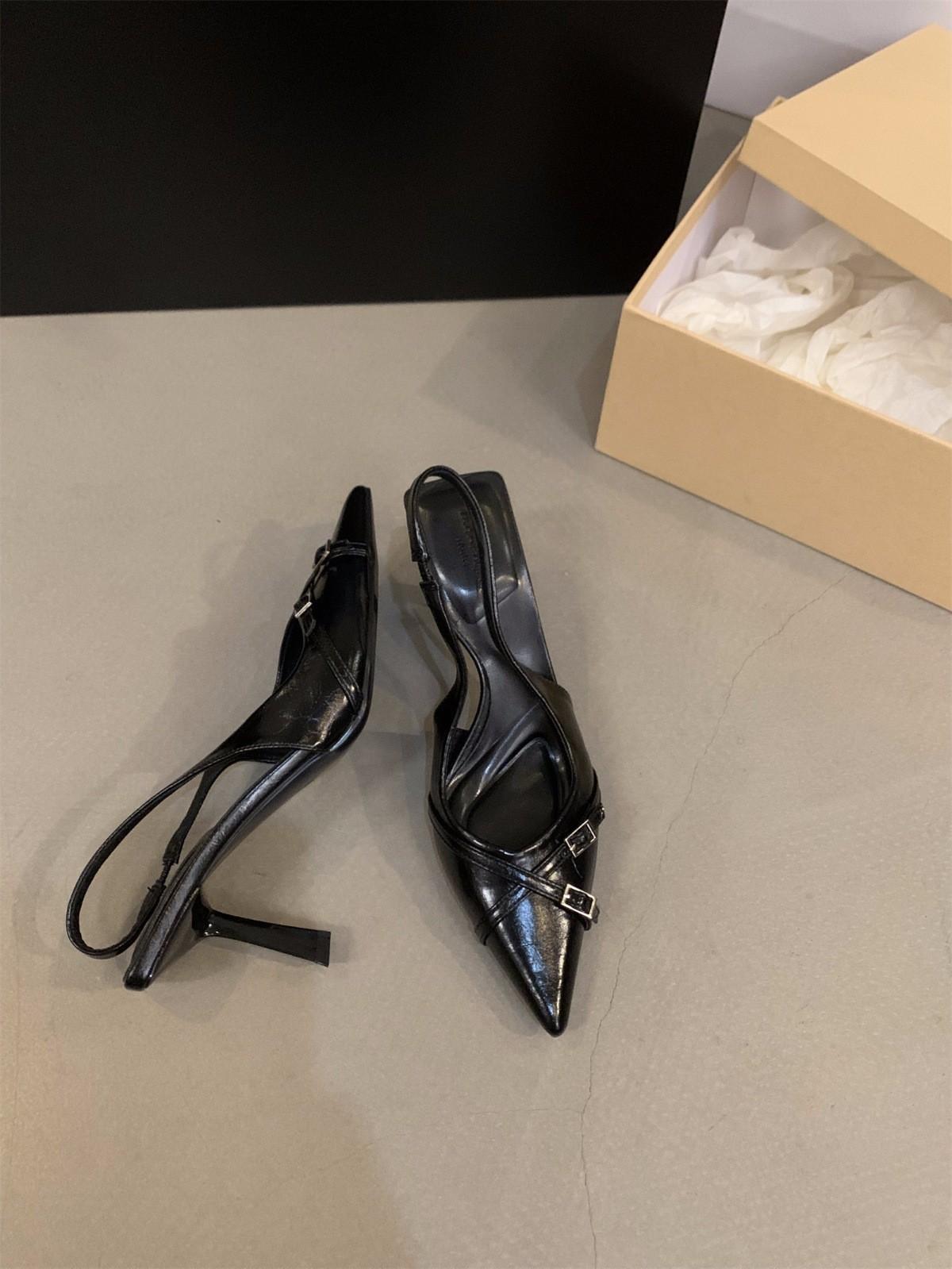 

Niche французские черные босоножки с застежкой-мешком на высоком каблуке женские туфли 2024 года новые летние темпераментные светские туфли с острым носком 35 чёрный