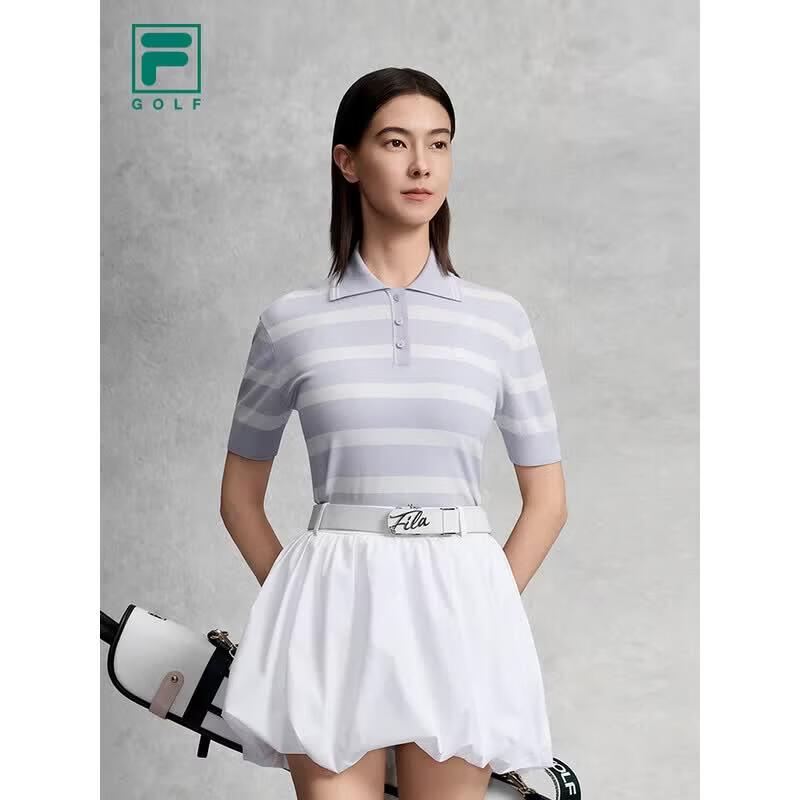 FILA Women s He Mu Ni Golf Striped Woven Top M