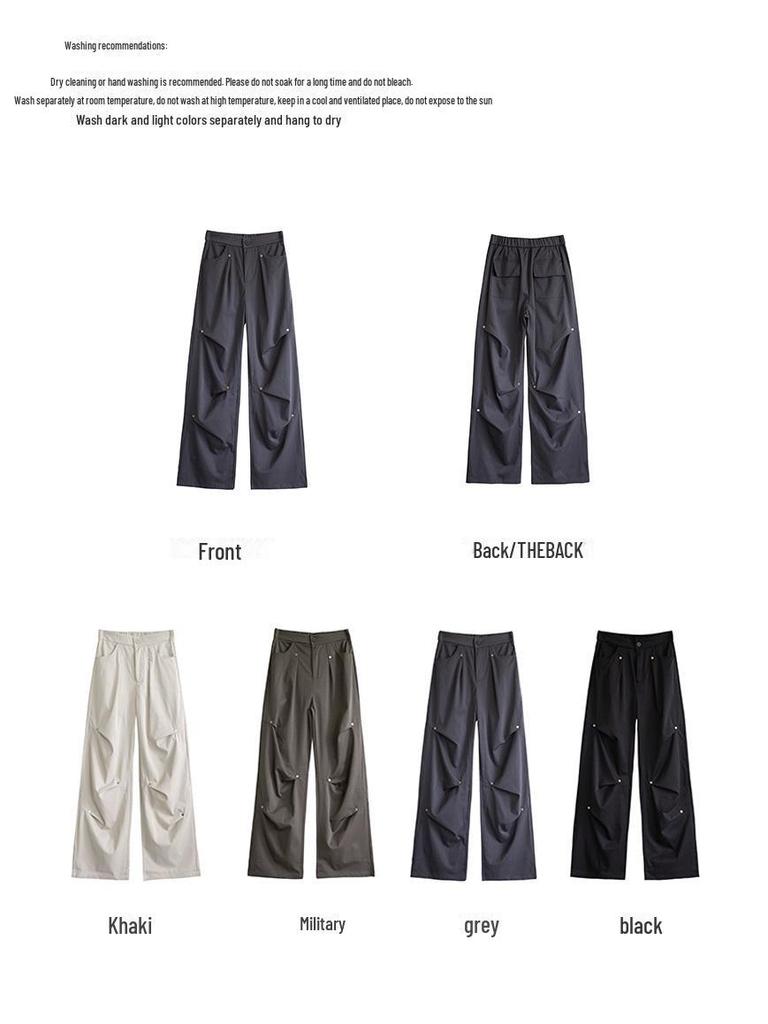 Women's Autumn/Winter 2025 Plush Rivet Design Wide-Leg Sweatpants